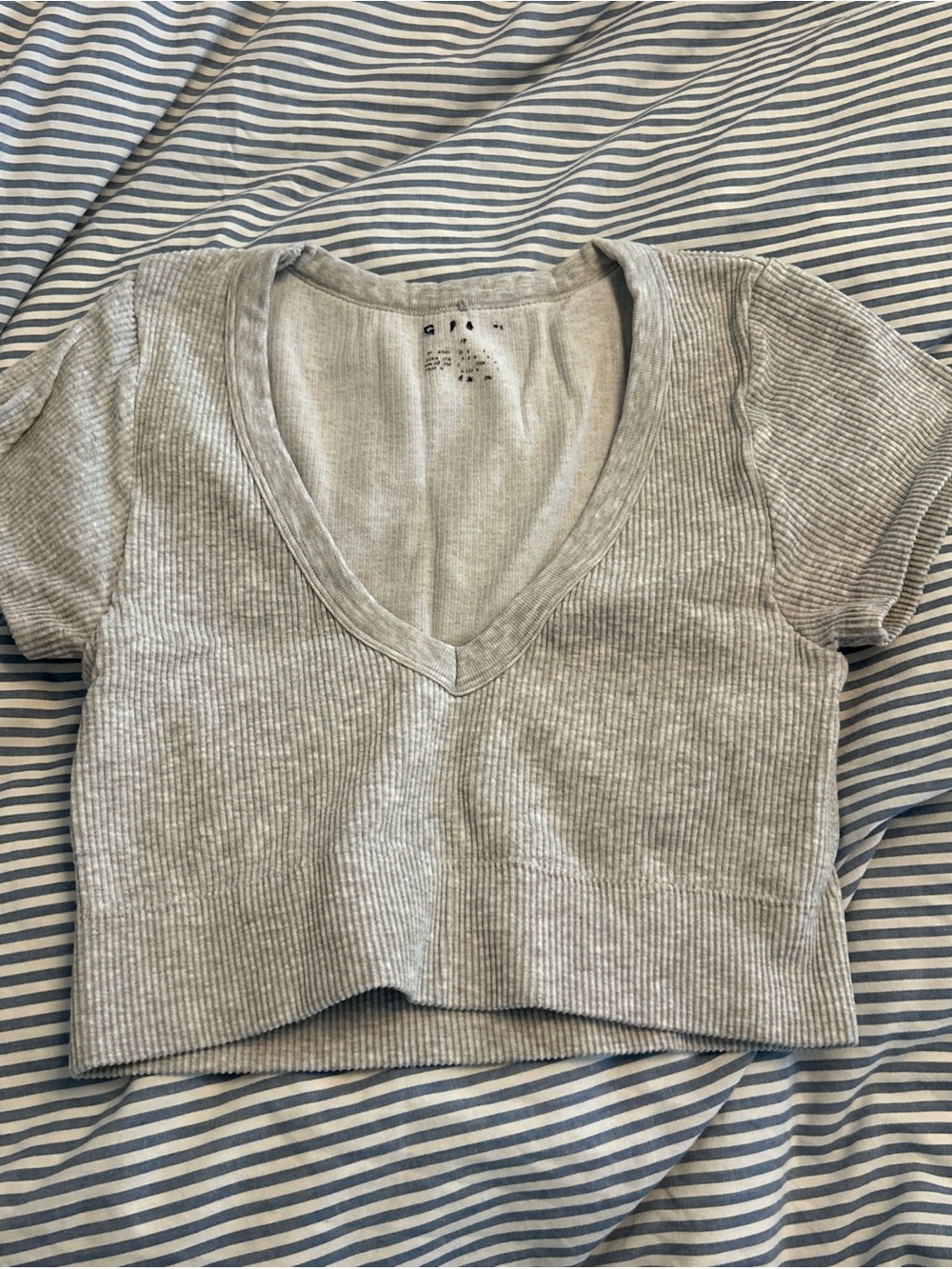 Light Gray Ribbed V-Neck Crop Top